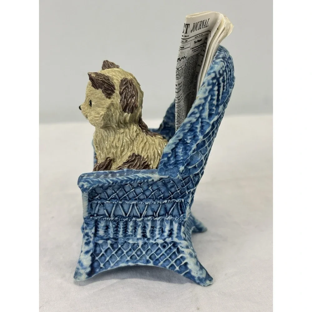 Mini Resin Cat Figure On Wicker Chair With Newspaper Crazy Cat Lady 3